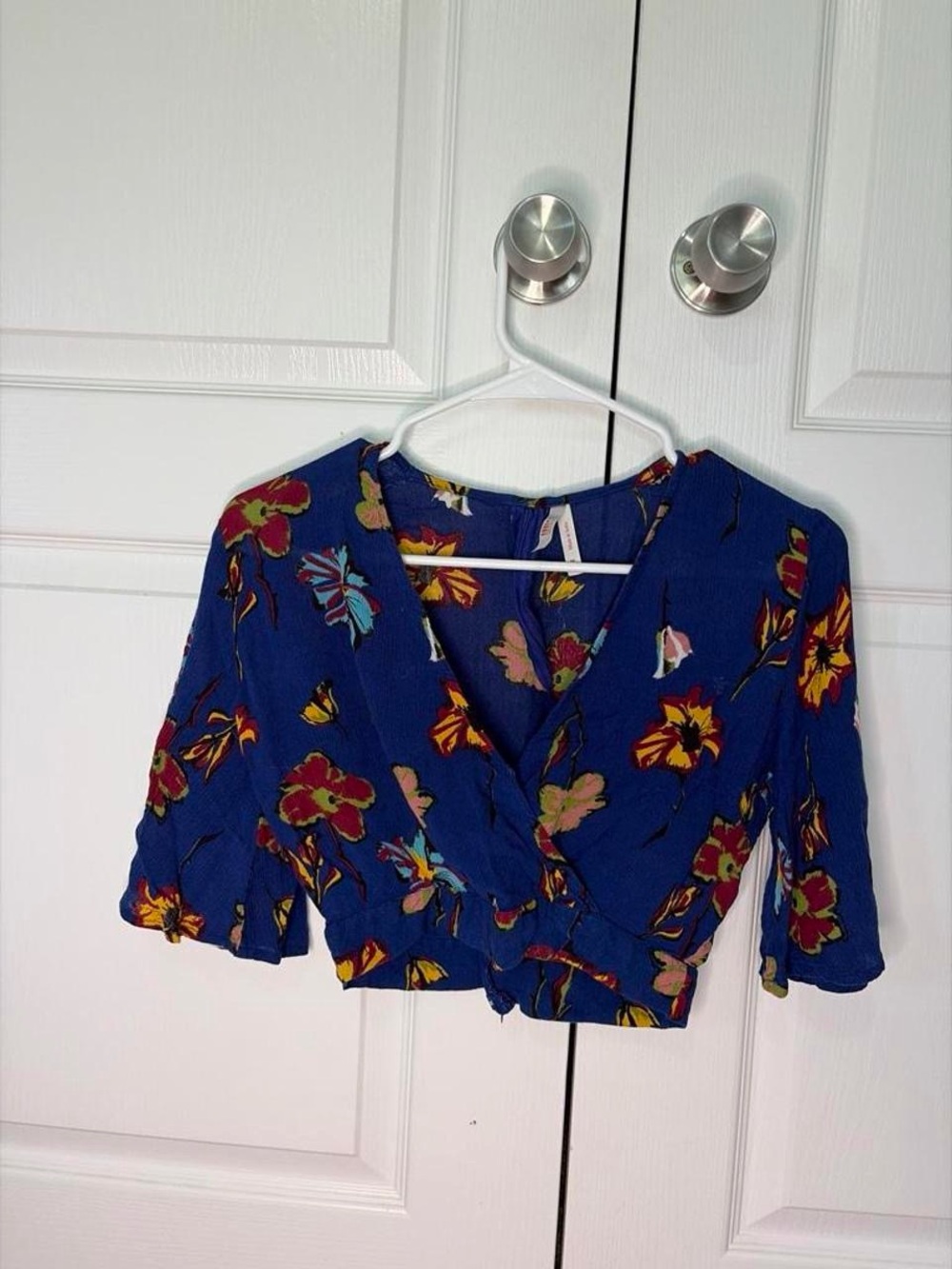 Blue Floral Wrap Crop Top